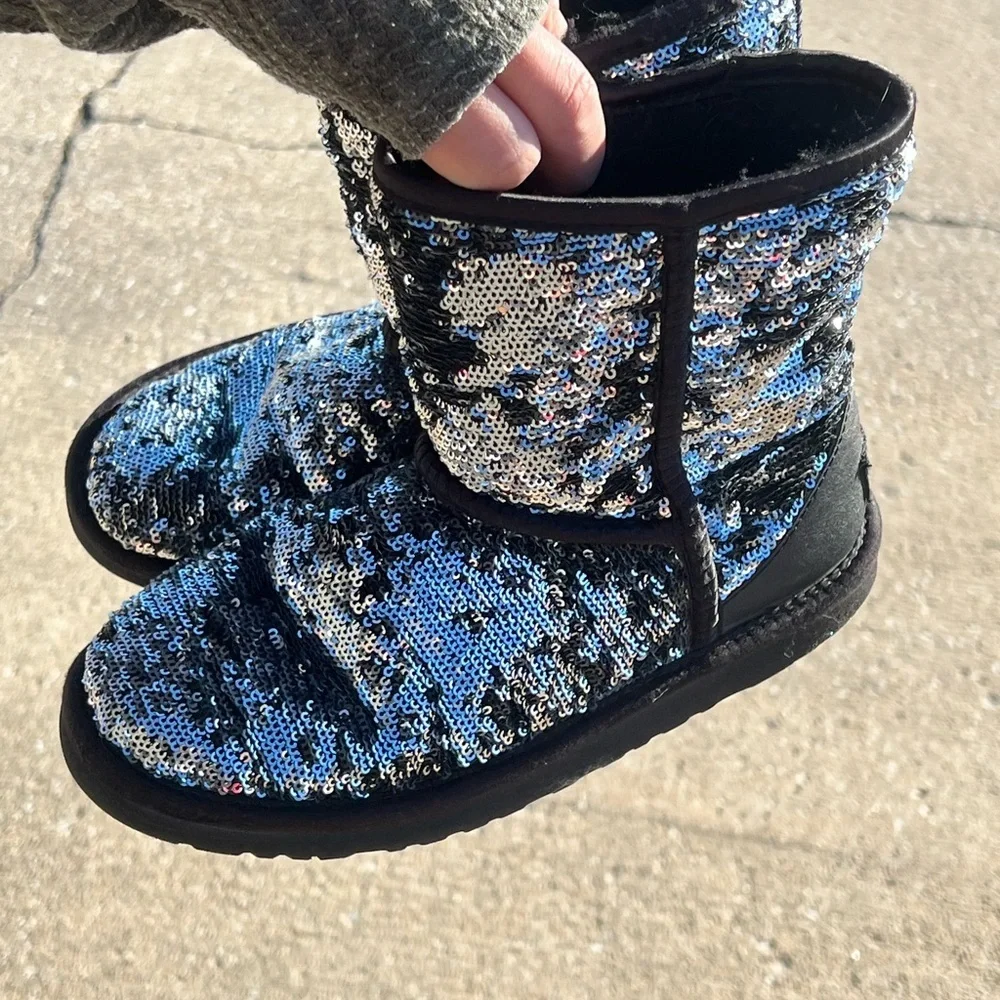 UGG Silver Sequin Boots with Black Accents